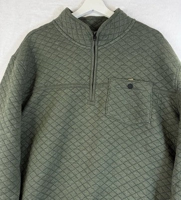 Eddie Bauer 2XL Men Sweatshirt Quilted Pullover 1/4 Zip Green Mock Neck