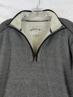 Orvis Mens Medium 1/4 Zip Pullover Gray Sherpa Fleece Lined Long Sleeve Shirt