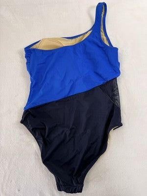 Swimsuits For All 4 One Piece Colorblock Blue One Shoulder Swim Swimwear Women