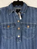 Gap Denim Mini Dress XS Women Blue Short Sleeve Boho Striped Pockets New NWT