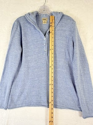 LL Bean Womens Sweater Medium Hooded Blue 100% Cotton Tops Long Sleeve