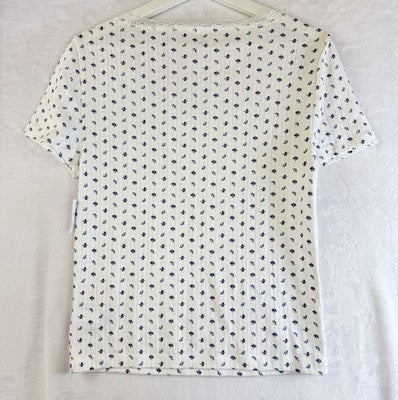 Gap Body Pajama Top Womens Medium Blue Floral Pointelle PJ Short Sleeve New NWT