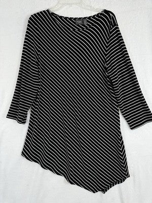 Chicos Travelers 2 Tunic Black White Stripe Large Womens Top Asymmetrical Hem