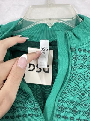 DSG 1/4 Zip Small Seamless Green Fair Isle Workout Shirt Long Sleeve Womens NEW