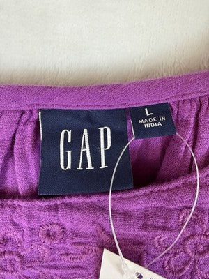 Gap Swing Dress Large Purple Cotton Gauze Mini Sleeveless Embroidered Womens New