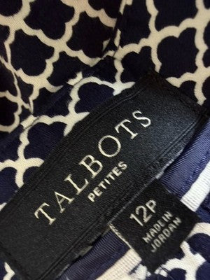 Talbots Capri Pants Size 12 Peite 12P Navy Blue Print Cotton Stretch Womens