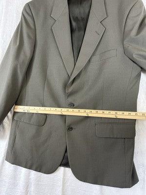 Vintage Burberry Blazer 44R Green 100% Wool 2 Button Mens *Read
