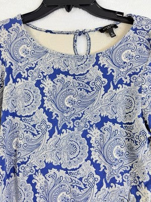 Talbots Small Petite Tops Long Sleeve Knit Stretch Blue Paisley