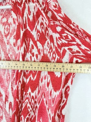 Chicos Size 1 100% Linen Cardigan Sweater Medium Womens Red Print Open Front Top