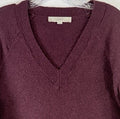 Ann Taylor Loft Sweater Medium Wool Blend Burgundy V Neck Pullover Tops Women