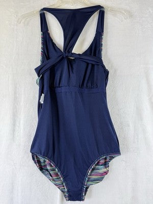 Lands End Swimsuit 16 One Piece Racerback Blue Womens Swim