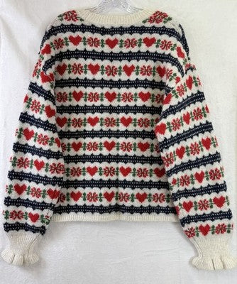 Old Navy Sweater Women XL Tall  Loose Crew Neck Wool Cropped Hearts Fair Isle