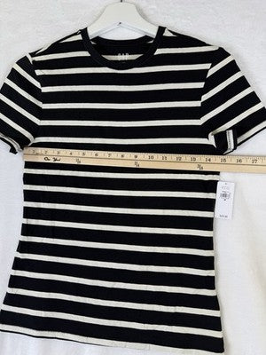 Gap Closeknit Jersey Tee Medium Women Black White Stripe Tops Short Sleeve New