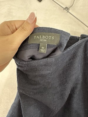 Talbots Skirt 4 Petite Short A-Line Navy Blue Sequins Textured Cotton Stretch 4P