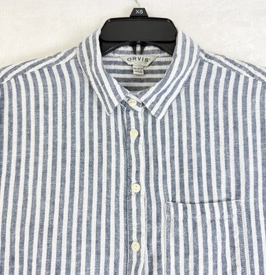 Orvis Womens Tops XS 100% Line Button Down Blue White Striped Sleeveless