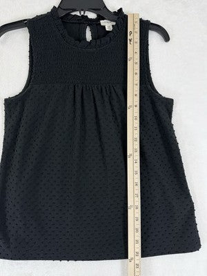 J Crew XS Top Sleeveless Black Smocked Swiss Dot Womens