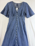Gap Denim Dress Small Women Short Sleeve Maxi Blue Flutter Sleeve Fit Flare New