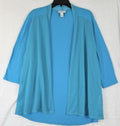Weekend By Chicos Size 1 Cardigan Pool Blue Medium Jersey Knit Mesh 3/4 Sleeve