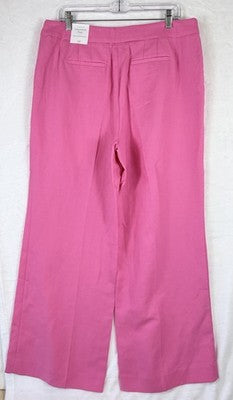 Talbots Greenwich Pants 14 Petite Geranium Pink Linen Blend Wide Leg 14P New NWT