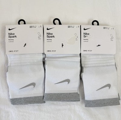 Nike Spark Running Socks White Ankle Men 8-9.5 Women 9.5-11 Cushioned Lot New