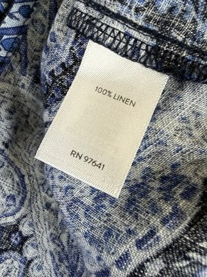 J Jill Medium Petite Tops 100% Linen Blue Floral Long Sleeve Blouse MP