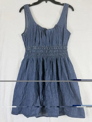 Gap Denim Mini Dress Medium Womens Blue Fit Flare Tie-Front Smocked Waist New