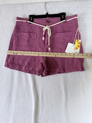 C&C California Linen Shorts Large Pink Belt Womens New NWT