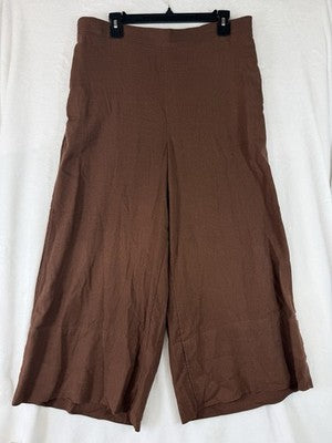 Banana Republic Wide Leg Crop Pants Large Linen Blend Cropped Brown Pull On