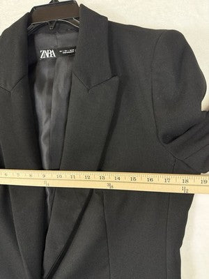 Zara Long Blazer Black Large Womens Jacket Longline Gold Button
