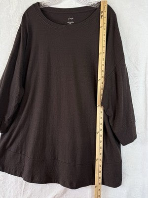J Jill XL Top Pure Jill Hemp Cotton Knit Seamed Tunic Brown 3/4 Sleeve Womens
