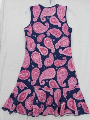 Ana Claire Dress Small Sleeveless Flounce Knit Pink Blue Paisley Women New NWT