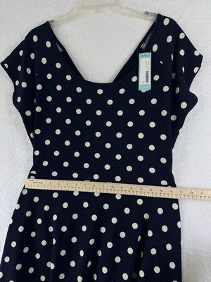Stitch Fix XXL Fit Flare Dress Navy Blue Polka Dot Gilli Made USA Women New NWT