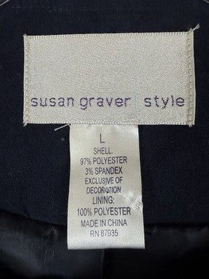 Susan Graver Jacket Large Blue Embroidered Long Sleeve Womens Blazer