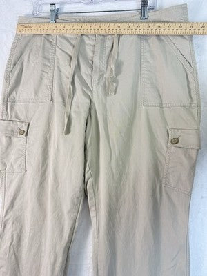 LL Bean Flannel Lined Cargo Pants Womens 18 Petite Tan Beige 18P Favorite Fit