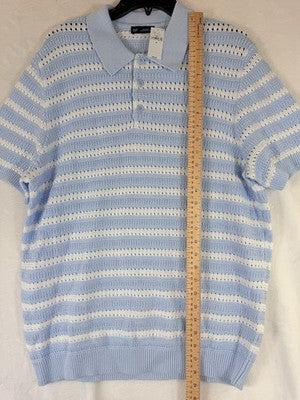 Gap Polo Sweater Medium Mens Short Sleeve Light Blu Striped 100% Cotton NWT New