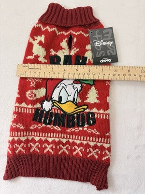 Disney Donald Duck Holiday Dog Sweater Small Bah Humbug Christmas Embroidery New