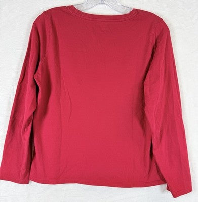 LL Bean Long Sleeve T Shirt Women XS Petite Red Mountains Logo