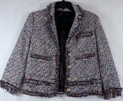Zara Jacket Women Small Blazer Tweed Boucle Gold Button
