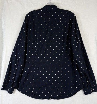 Eddie Bauer Flannel Shirt Womens Large Tall Blue Polka Dot Button Up Top Cotton
