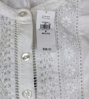 Gap Lace Trim Mini Dress Small Petite Womens White 3/4 Sleeve Boho Whimsical New