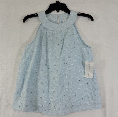 Design History Top Small Blue Embroidered Floral Stitch Fix NWT *FlawRead* NEW