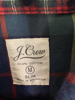 J Crew Flannel Shirt Medium Men’s Red Blue Green Plaid Patchwork Button Down