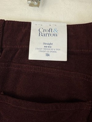 Croft And Barrow Corduroy Pants 18 Straight Leg Mid Rise Burgundy New NWT