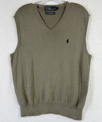 Polo Ralph Lauren Sweater Vest Men Large Gray 100% Pima Cotton V Neck