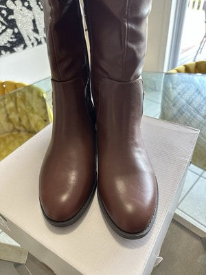St Johns Bay Roslyn Tall Riding Boot Womens 9 Brown Gold Buckle NEW
