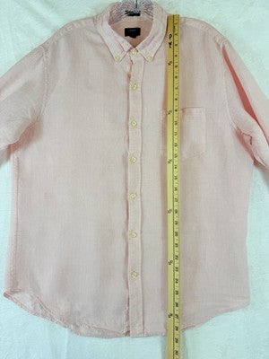 J Crew Linen Shirt Large Pink Slim Fit Button Down Long Sleeve