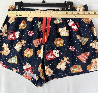 Old Navy Disney Pajamas Shorts Medium Christmas Flannel Womens Blue Mickey Mouse