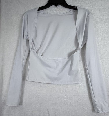 Forefair Backless Top White Long Sleeve Medium Womens Open Back