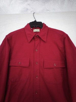 Vintage LL Bean Chamois Cloth Shirt Red Medium Large 16 Men Made USA Flannel 80s