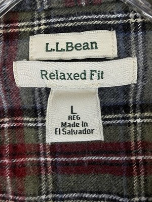LL Bean Women's Scotch Plaid Flannel Shirt Large Button Up Gray Relaxed Fit Top